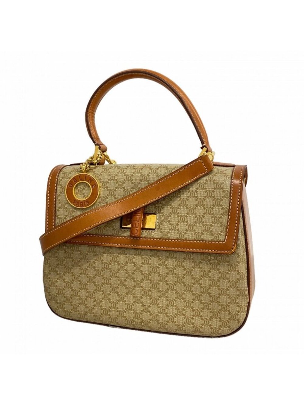 Celine Handbag Macadam Beige Brown Gold 2-Way